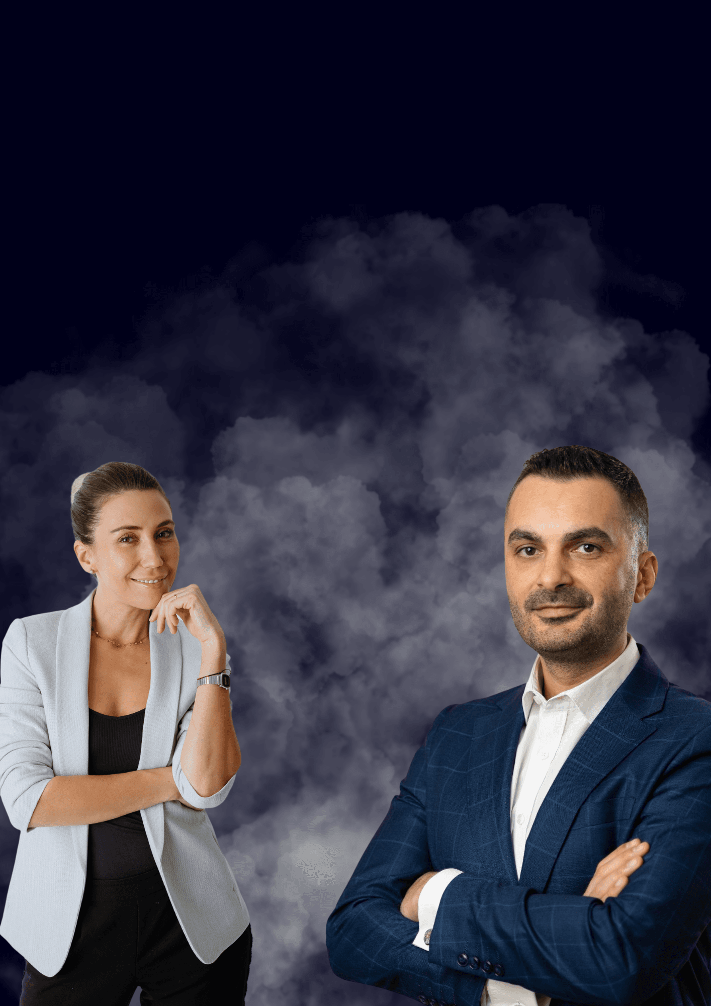 Business professionals on a dramatic background